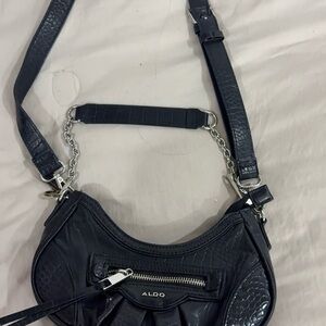Aldo Dark Gray Croc-Textured Shoulder Bag
